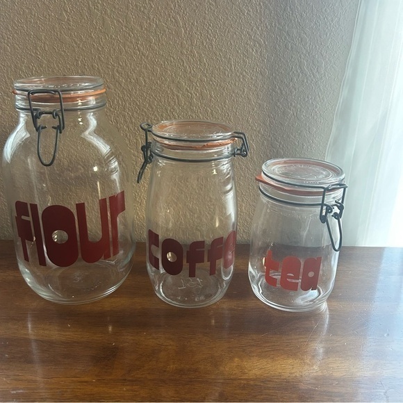 Vintage 1970s Pop Art Glass Kitchen Canisters - Set of 3 - Picture 1 of 16